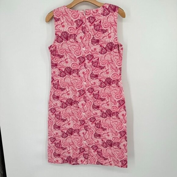 Talbots Size 10 Pink Shell Pattern Sheath Dress sleeveless cotton stretch - Picture 9 of 13